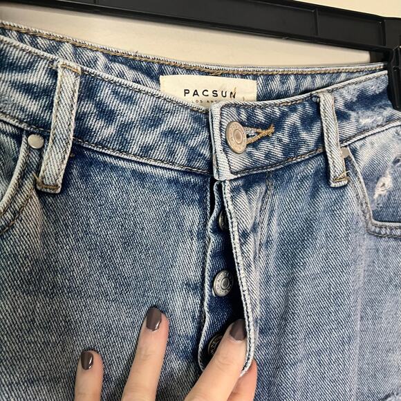 Pacsun womens button fly distressed holey medium wash mom jean Size 25 - Picture 4 of 9